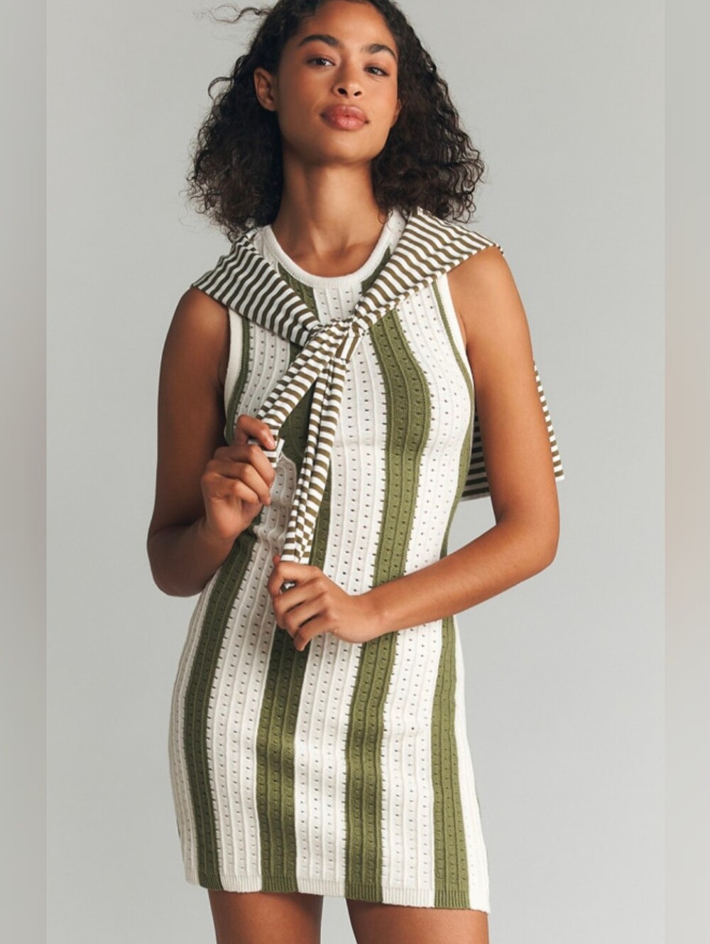 Anthropologie Daily Practice Striped Open Knit Mini Dress Size M